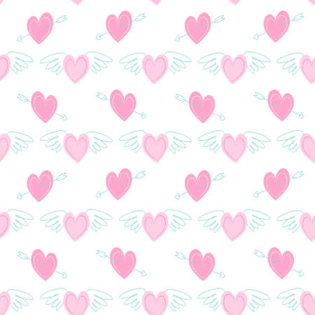 Cute primitive retro seamless pattern with heartsのイラスト素材