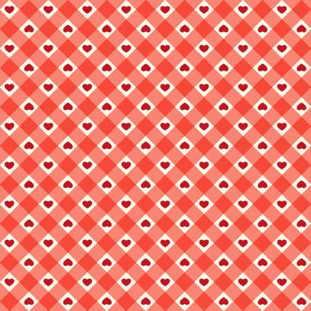 Cute primitive retro seamless pattern with small hearts on plaid background for your decorationのイラスト素材