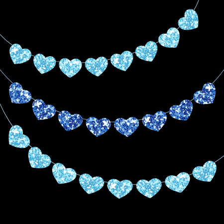 Cute festive vintage glitter hearts as bunting for your decoration, can be used for wedding, birthday, baby shower, Valentines day, bridal shower or anniversaryのイラスト素材