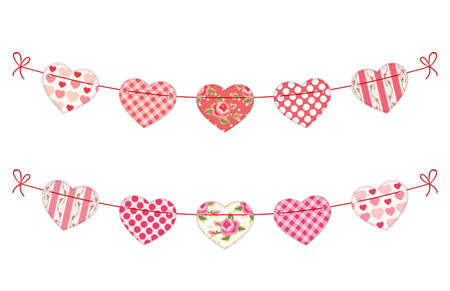 Cute festive retro bunting flags with different heartsのイラスト素材