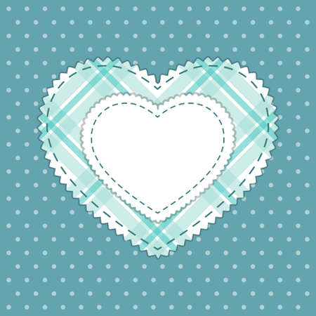 Cute card template with heart as retro fabric applique in shabby chic styleのイラスト素材