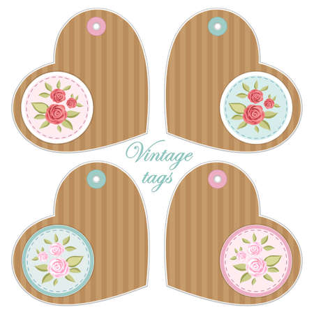 Cute hearts as retro fabric applique in shabby chic styleのイラスト素材