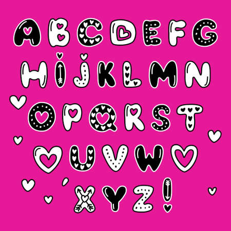 Cute 80s style Happy Valentines Day typography in fancy illustration.のイラスト素材
