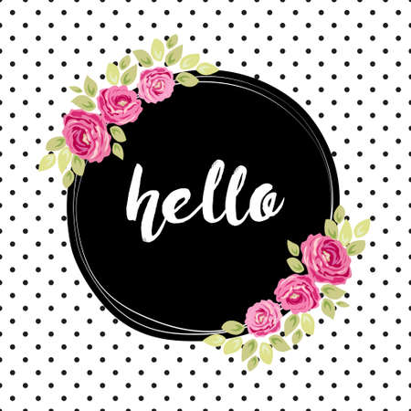 Cute shabby chic frame with roses on seamless polka dots background for your decoration.のイラスト素材