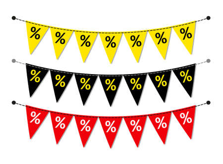 Eye catching set of SALE bunting flags as different bright garlands with percent symbolsのイラスト素材