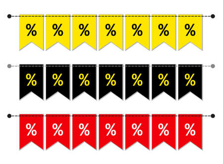 Eye catching set of SALE bunting flags as different bright garlands with percent symbolsのイラスト素材
