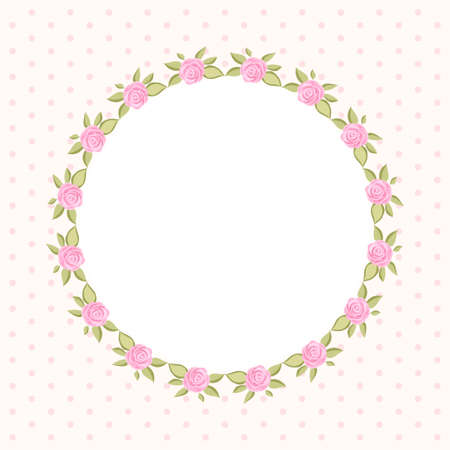 Retro floral round frame with roses in shabby chic style for your decorationのイラスト素材
