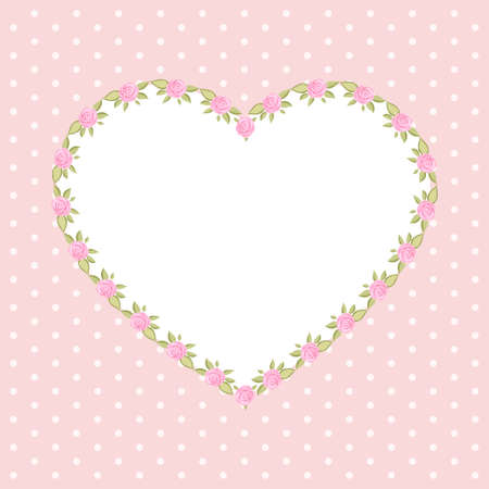 Retro floral heart shape frame with roses in shabby chic styleのイラスト素材