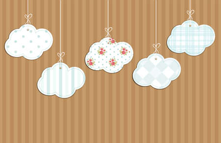 Retro background as handmade fabric clouds with vintage roses in shabby chic style, scrap booking elementsのイラスト素材