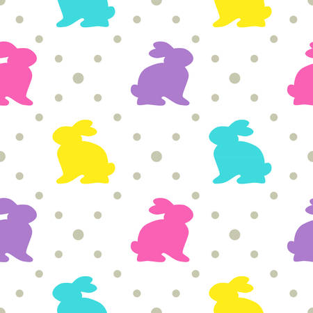 Cute geometric Easter seamless pattern design with bunny and dotsのイラスト素材