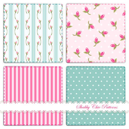 Set of four cute retro patterns in shabby chic style for your decoration.のイラスト素材