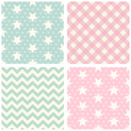 Cute set of geometric seamless patterns with starsのイラスト素材