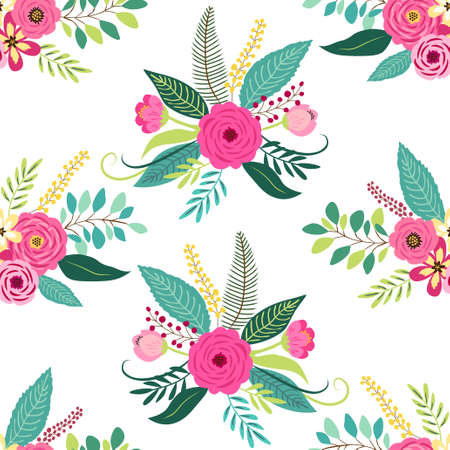 Cute seamless pattern with vintage elements as rustic hand drawn first spring flowers for your decoration