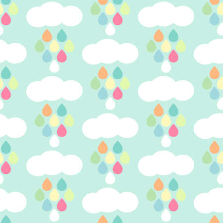 Cute baby retro seamless background as clouds with drops.のイラスト素材