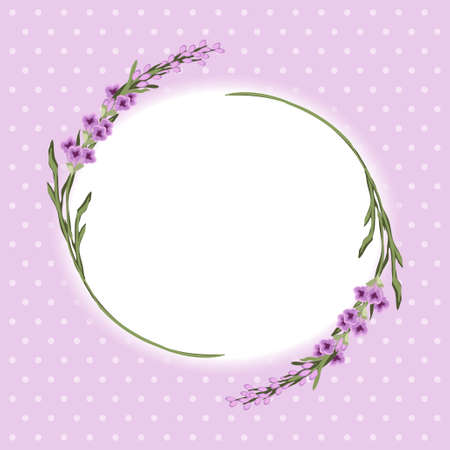 Vintage floral frame with lavender in provence style on dots backgroundのイラスト素材