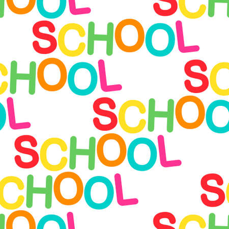 Cute colorful word School typographic seamless pattern with mulicolored letters for your decorationのイラスト素材