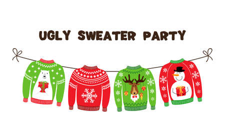 Cute banner for Ugly Sweater Christmas Party for your decorationのイラスト素材