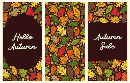 Cute set of Autumn Leaves vertical banners can be used for shopping sale or promo poster and frame leaflet, phone bannerのイラスト素材