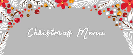 Cute Winter Botanical banner with hand drawn floral elements can be used for shopping sale or promo poster and social media postのイラスト素材