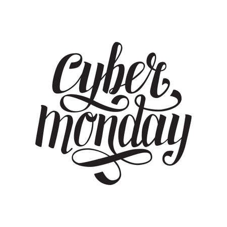 Cyber Monday text for cards or banners, handwritten calligraphy template, lettering typography illustrationのイラスト素材