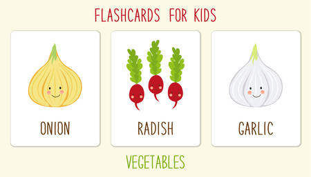 Set of cute vegetables cards for kids education illustrationのイラスト素材
