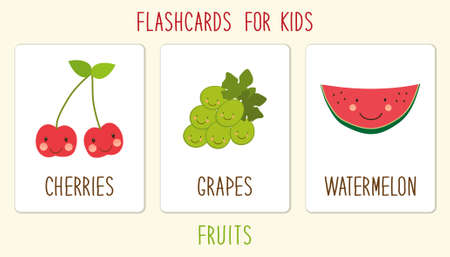 Set of cute fruits cards for kids education illustrationのイラスト素材