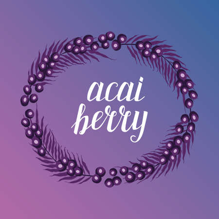 Cute frame with acai berries, hand drawn elements with calligraphic lettering and gradient background for your decorationのイラスト素材