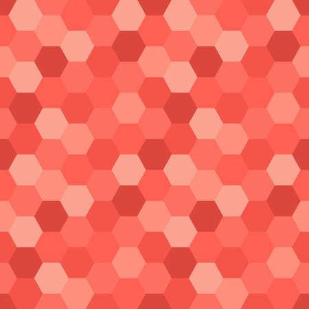 Geometric Seamless Abstract Background with Hexagon shapes as mosaic pattern in trendy 2019 color Living Coral for your decorationのイラスト素材