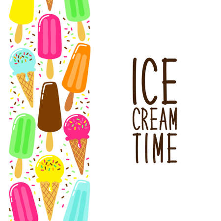 Cute Ice Cream collection background in vivid tasty colors for your decoration, ideal for banners, package etcのイラスト素材
