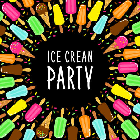 Cute Ice Cream Party collection background in vivid tasty colors for your decoration, ideal for invitation, card, banner, package etcのイラスト素材