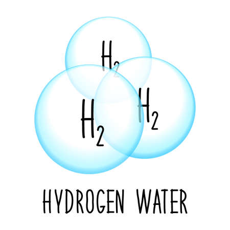 Hydrogen rich water drinking phenomenon as new technology that effects as antioxidant, concept frame background with water bulbsのイラスト素材