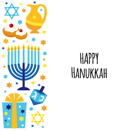 Cute Happy Hanukkah, Festival of Lights background in flat design styleのイラスト素材
