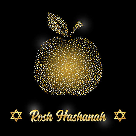 Luxury Festive Jewish New Year Rosh Hashanah background with golden sparkles and glittering effect and lettering, can be used as greeting card, banner, poster or flyer design for your decorationのイラスト素材