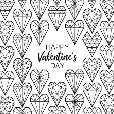 Cute Scandinavian Geometric Valentines Day frame background with hearts in line art styleのイラスト素材