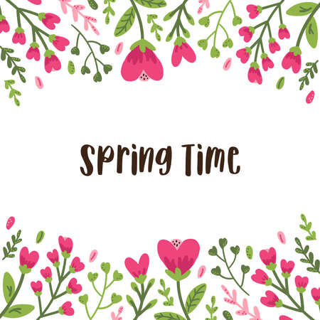 Cute colorful floral collection with hand drawn leaves and flowers in doodle style, can be used for spring or summer botanical design for invitation, wedding or greeting cardsのイラスト素材