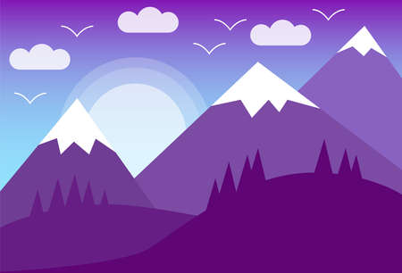 Landscape Banner with mountains, vector image in flat design styleのイラスト素材