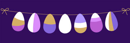 Eye catching Easter Eggs geometric abstract horizontal background in flat minimalism styleのイラスト素材