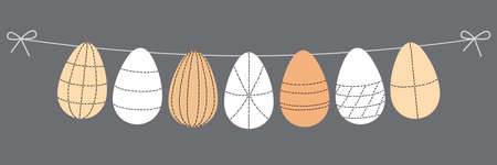 Scandinavian Easter eggs banner background with geometric line art ornament in neutral colorsのイラスト素材
