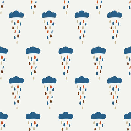 Cute scandinavian childish seamless pattern with trendy hand drawn rainy clouds