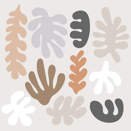 Abstract organic cut out Matisse inspired shapes in neutral colorsのイラスト素材