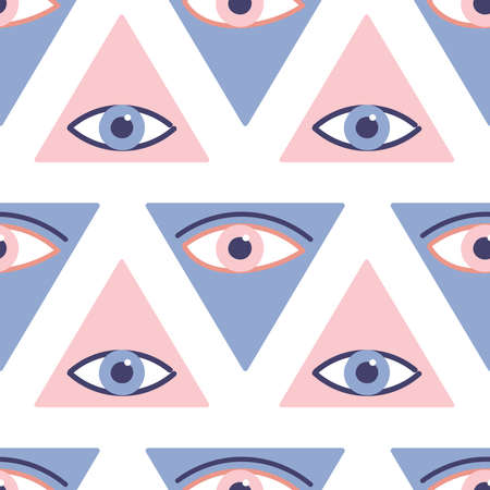 Seamless pattern with evil eyes in hand drawn flat design, contemporary modern trendy styleのイラスト素材