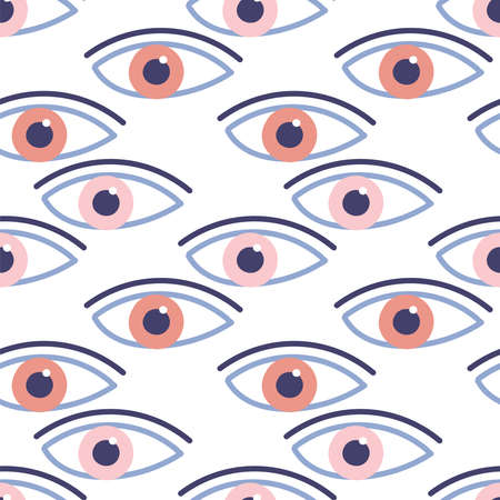 Seamless pattern with evil eyes in hand drawn flat design, contemporary modern trendy styleのイラスト素材