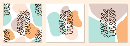 Abstract Matisse inspired contemporary collage set with abstract organic shapes in neutral colors, vector illustrationのイラスト素材