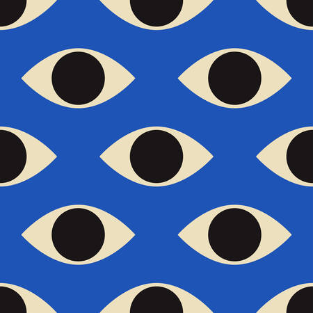 Seamless pattern with minimal 20s geometric design with eyes, vector template with primitive shapes elementsのイラスト素材