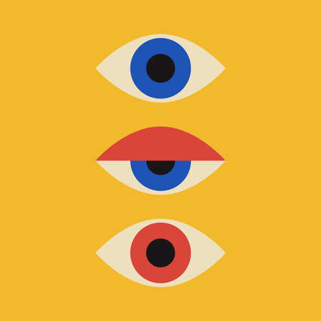 Minimal 20s geometric design with eyes, vector template with primitive shapes elementsのイラスト素材