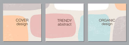 Set of social media post templates with minimal abstract organic shapes composition in trendy contemporary collage styleのイラスト素材