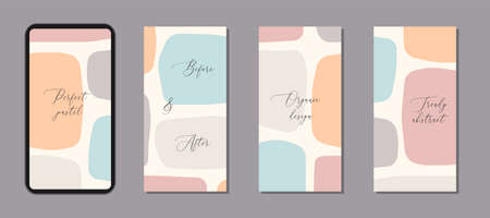 Beautiful calm set of vertical social media post templates with minimal abstract organic shapes...