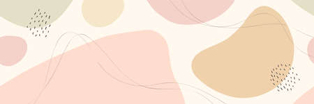 Beautiful pastel social media banner template with minimal abstract organic shapes composition in...