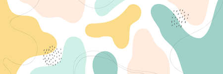 Beautiful pastel social media banner template with minimal abstract organic shapes composition in...