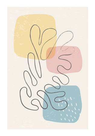 Matisse inspired contemporary collage poster with abstract organic shapesのイラスト素材